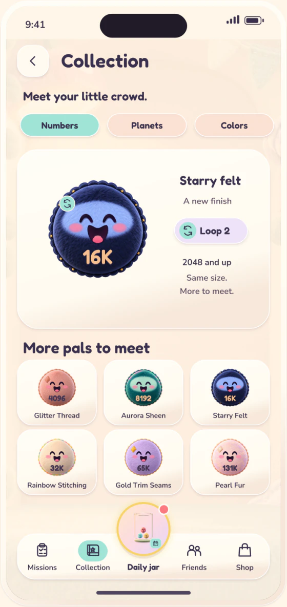 Collection screen with the Squishlings met so far