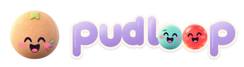 Mup, the Pudloop host, beside the Pudloop wordmark